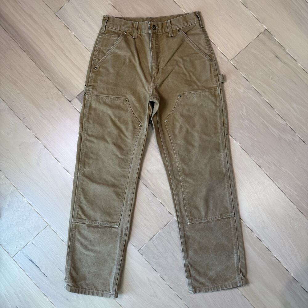Vintage Carhartt Double Knee Pants 28 Khaki Canvas Heavy Workwear Carpenter - Picture 2 of 11